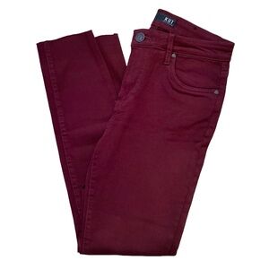NWOT KFK Donna high rise ankle skinny w/ raw hem detail deep burgundy 4